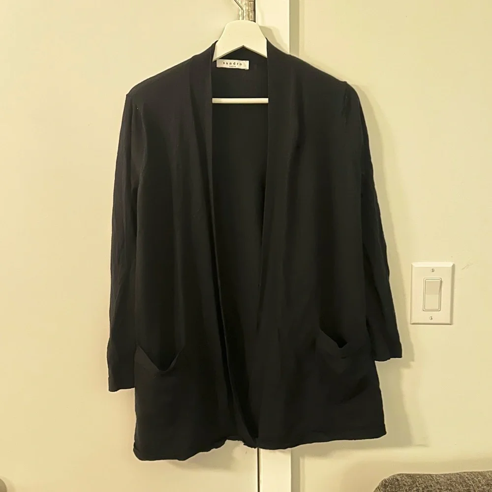 Sandro Paris Black Cardigan 100% Merino Wool Size 1 - Picture 4 of 13